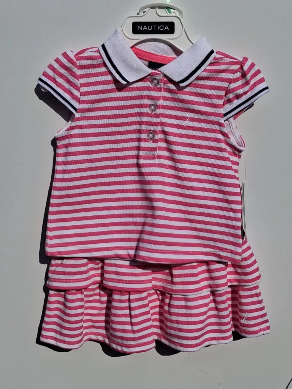 Nautica Girls' 2-Piece Pique Polo Skorts Set Outfit Color: pink/multi